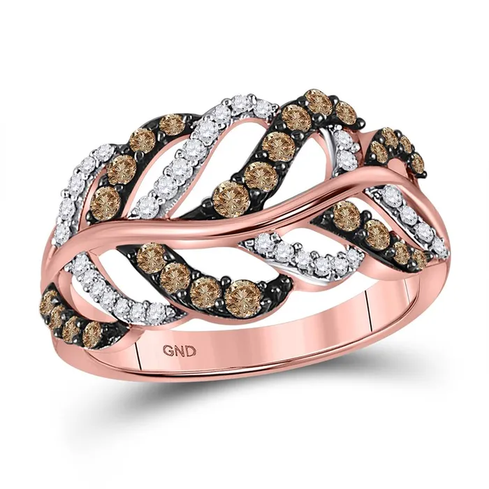 Rings gndatlanta 10k Rose Gold Round Brown Diamond Vine Leaf Ring 58 Cttw