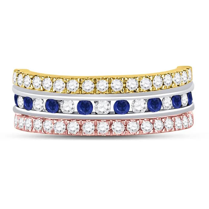 Rings gndatlanta 10k TriTone Gold Round Blue Sapphire Convertible Band Ring 114 Cttw Rings gndatlanta 10k TriTone Gold Round Blue Sapphire Convertible Band Ring 114 Cttw