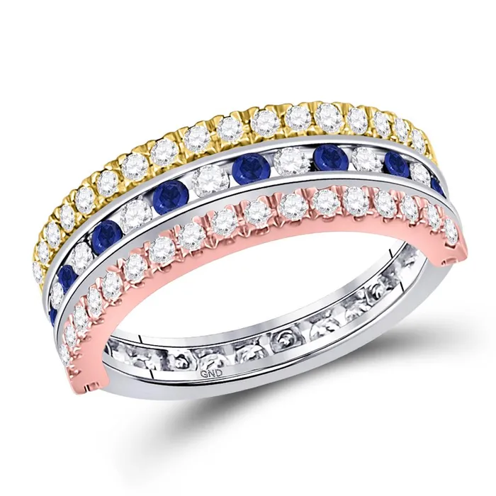 Rings gndatlanta 10k TriTone Gold Round Blue Sapphire Convertible Band Ring 114 Cttw