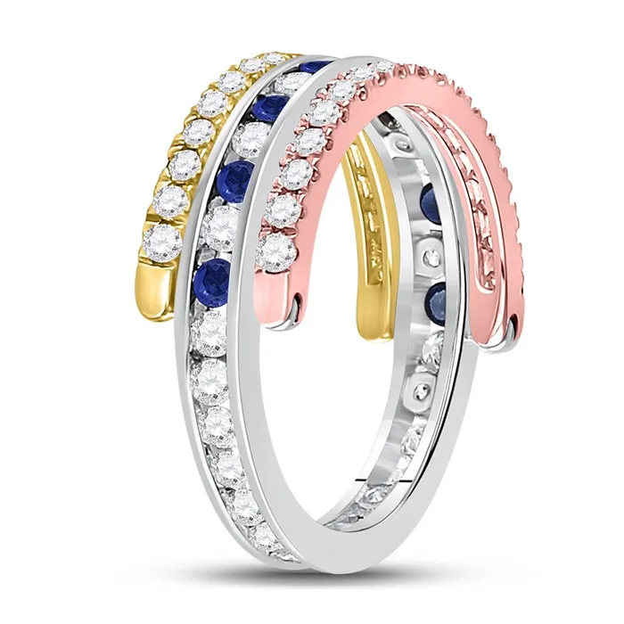 Rings gndatlanta 10k TriTone Gold Round Blue Sapphire Convertible Band Ring 114 Cttw