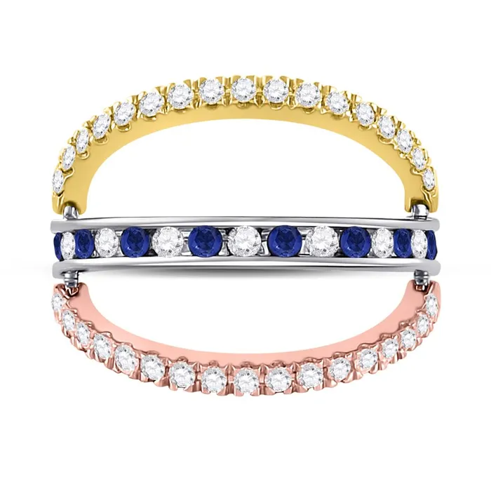 Rings gndatlanta 10k TriTone Gold Round Blue Sapphire Convertible Band Ring 114 Cttw