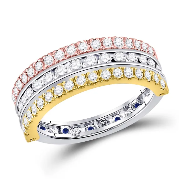 Rings gndatlanta 10k TriTone Gold Round Blue Sapphire Convertible Band Ring 114 Cttw