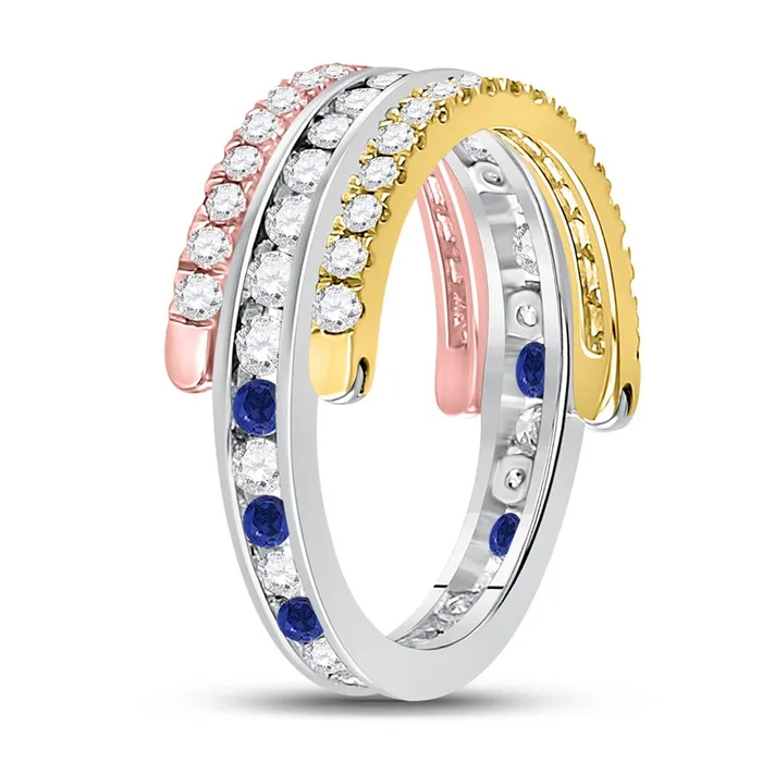 Rings gndatlanta 10k TriTone Gold Round Blue Sapphire Convertible Band Ring 114 Cttw