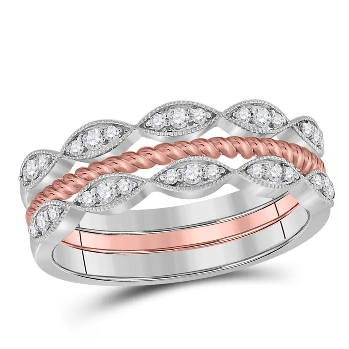 Rings gndatlanta 10k Twotone Gold Round Diamond Stackable Rope Band Ring 15 Cttw Rings gndatlanta 10k Twotone Gold Round Diamond Stackable Rope Band Ring 15 Cttw