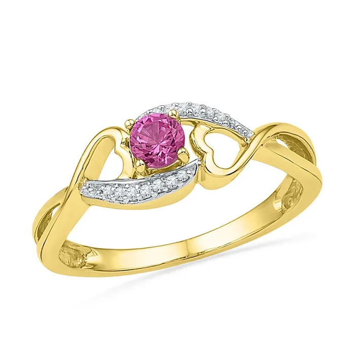 Rings gndatlanta 10k Yellow Gold Round Created Pink Sapphire Diamond Heart Ring 120 Cttw Rings gndatlanta 10k Yellow Gold Round Created Pink Sapphire Diamond Heart Ring 120 Cttw