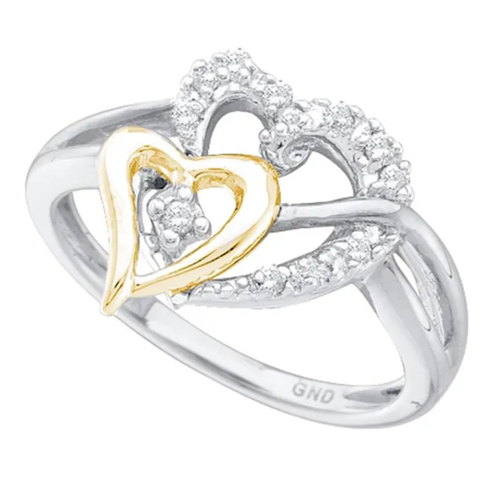 Rings gndatlanta 10k Yellow Gold Round Diamond Twotone Double Heart Ring 110 Cttw Rings gndatlanta 10k Yellow Gold Round Diamond Twotone Double Heart Ring 110 Cttw