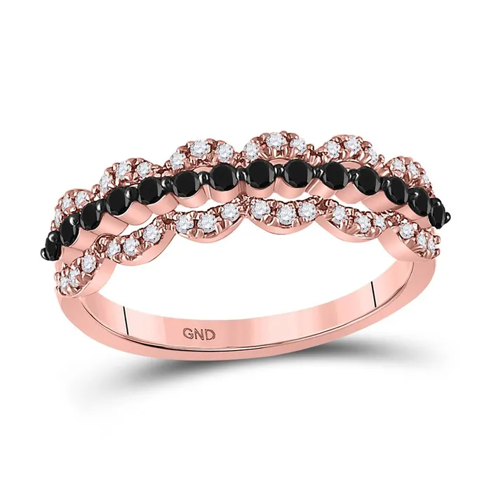 Rings gndatlanta 14k Rose Gold Round Black Diamond 3Row Fashion Ring 38 Cttw