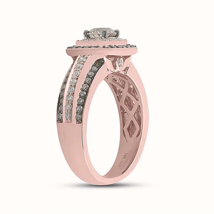 Rings gndatlanta 14k Rose Gold Round Brown Diamond Halo Bridal Engagement Ring 114 Cttw