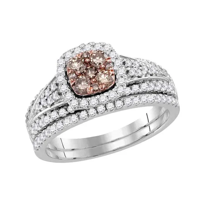 Rings gndatlanta 14k White Gold Round Brown Diamond Bridal Wedding Ring Set 1 Cttw Rings gndatlanta 14k White Gold Round Brown Diamond Bridal Wedding Ring Set 1 Cttw