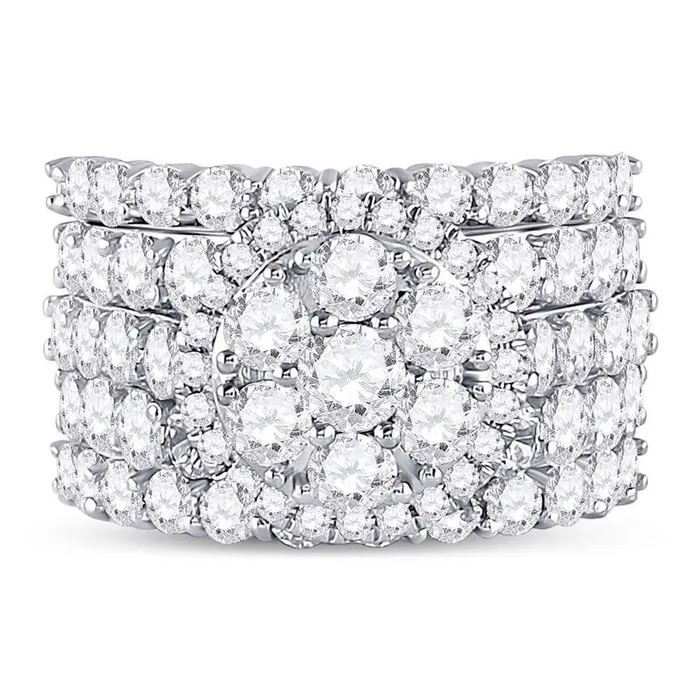 Rings gndatlanta 14k White Gold Round Diamond Cluster Bridal Wedding Ring Set 5 Cttw Rings gndatlanta 14k White Gold Round Diamond Cluster Bridal Wedding Ring Set 5 Cttw