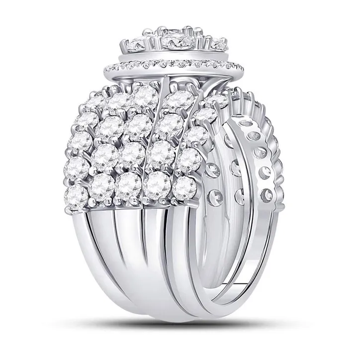 Rings gndatlanta 14k White Gold Round Diamond Cluster Bridal Wedding Ring Set 5 Cttw