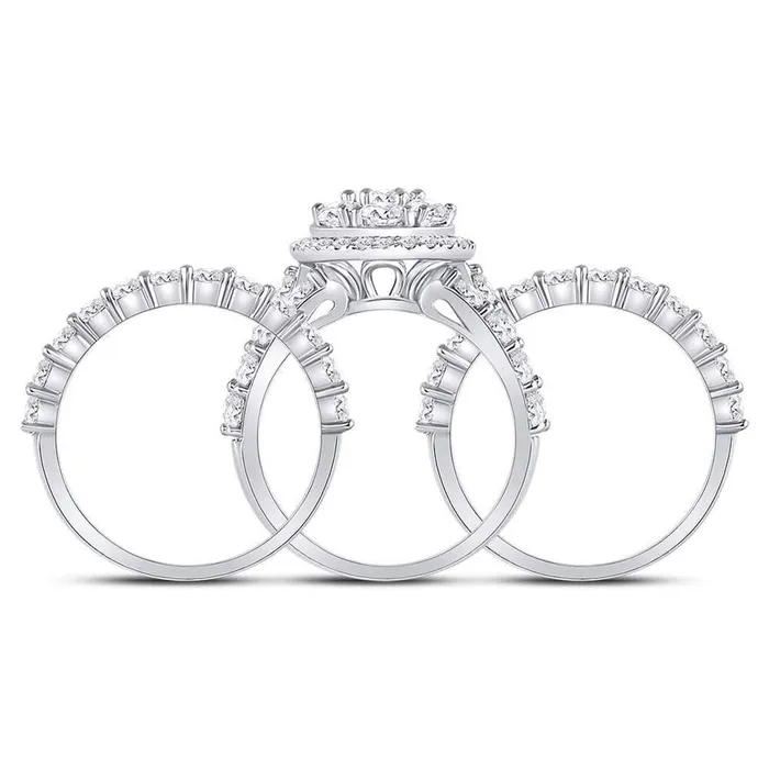 Rings gndatlanta 14k White Gold Round Diamond Cluster Bridal Wedding Ring Set 5 Cttw