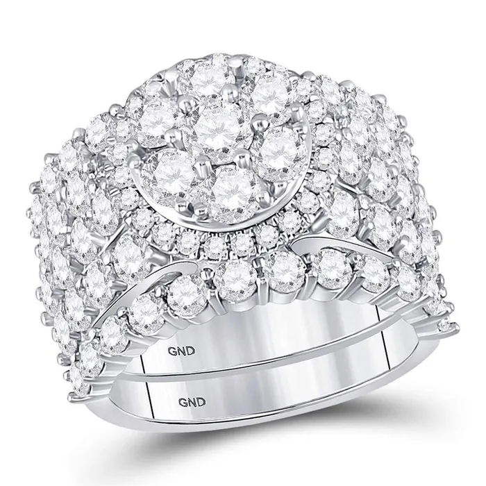 Rings gndatlanta 14k White Gold Round Diamond Cluster Bridal Wedding Ring Set 5 Cttw