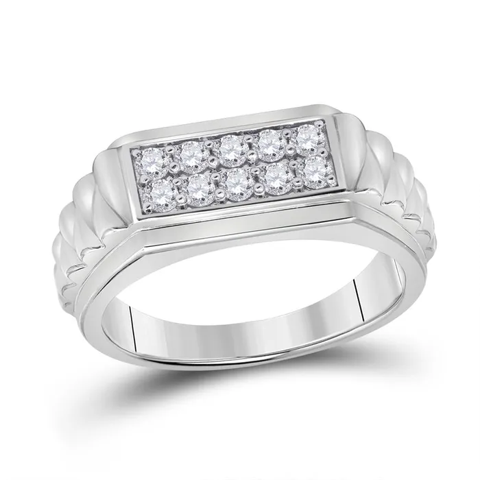 Rings gndatlanta 14k White Gold Round Diamond Ribbed Flat Top Band Ring 12 Cttw Rings gndatlanta 14k White Gold Round Diamond Ribbed Flat Top Band Ring 12 Cttw