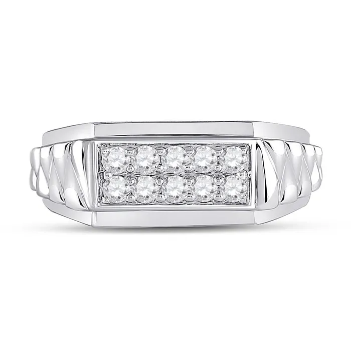 Rings gndatlanta 14k White Gold Round Diamond Ribbed Flat Top Band Ring 12 Cttw