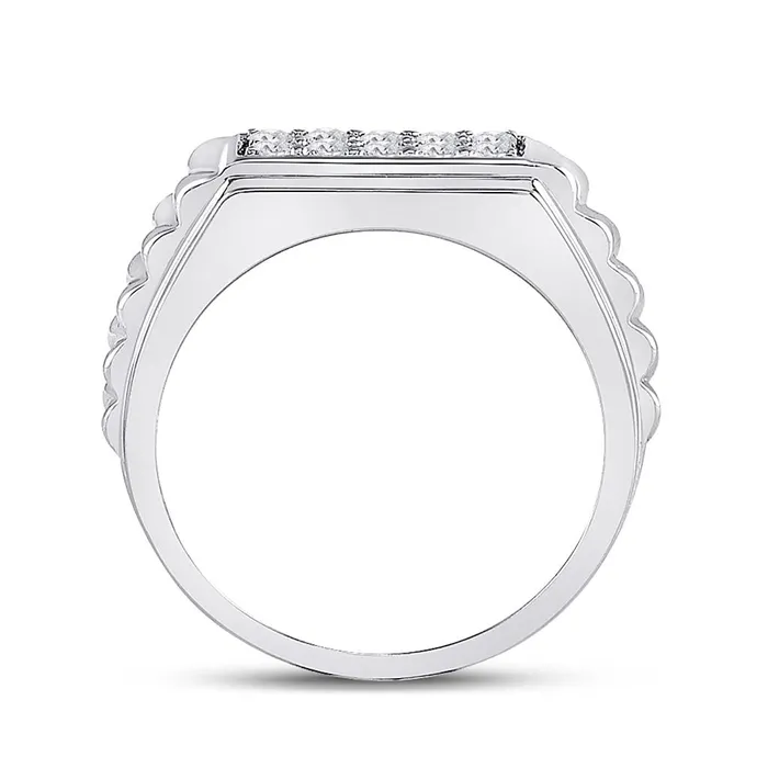 Rings gndatlanta 14k White Gold Round Diamond Ribbed Flat Top Band Ring 12 Cttw