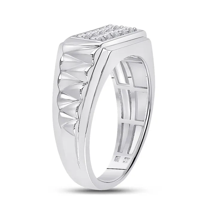 Rings gndatlanta 14k White Gold Round Diamond Ribbed Flat Top Band Ring 12 Cttw