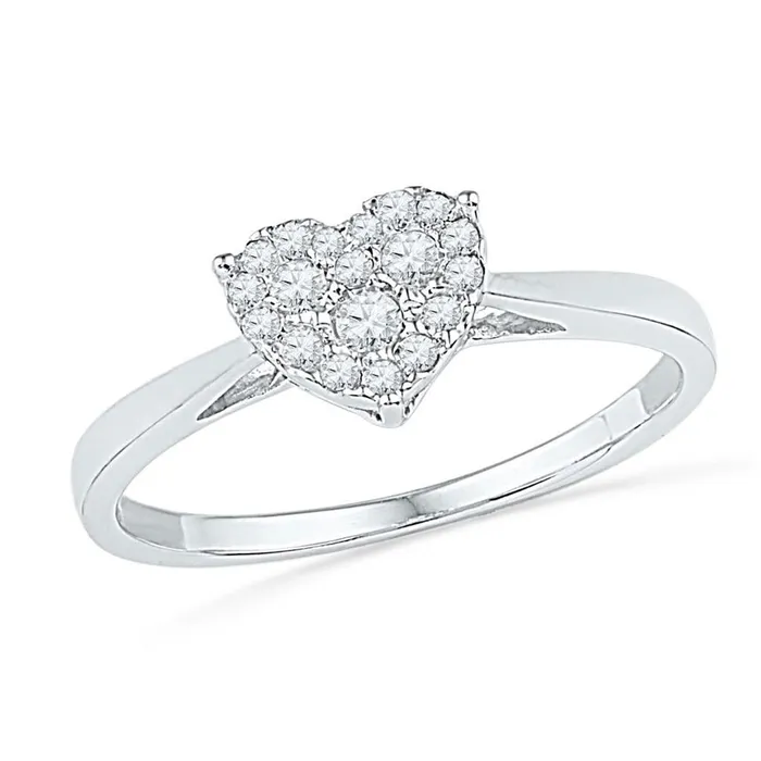 Rings gndatlanta 14k White Gold Round Diamond Simple Heart Cluster Ring 16 Cttw Rings gndatlanta 14k White Gold Round Diamond Simple Heart Cluster Ring 16 Cttw