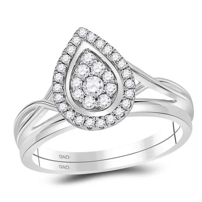 Rings gndatlanta 14k White Gold Round Diamond Teardrop Cluster Bridal Wedding Ring Set 13 Cttw Rings gndatlanta 14k White Gold Round Diamond Teardrop Cluster Bridal Wedding Ring Set 13 Cttw