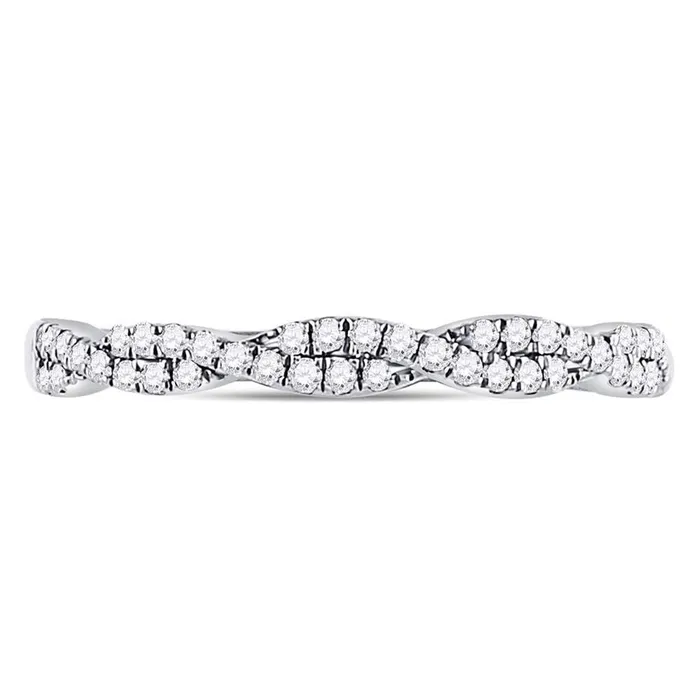 Rings gndatlanta 14k White Gold Round Diamond Woven Twist Stackable Band Ring 14 Cttw Rings gndatlanta 14k White Gold Round Diamond Woven Twist Stackable Band Ring 14 Cttw