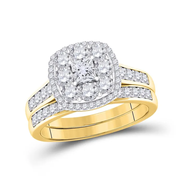 Rings gndatlanta 14k Yellow Gold Princess Diamond Bridal Wedding Ring Set 1 Cttw Certified