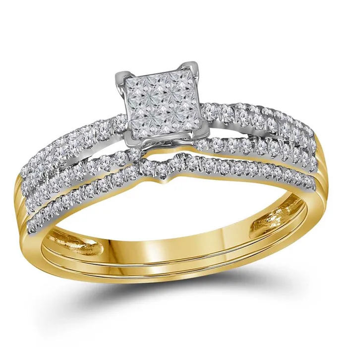 Rings gndatlanta 14k Yellow Gold Princess Diamond Cluster Bridal Wedding Ring Set 12 Cttw Rings gndatlanta 14k Yellow Gold Princess Diamond Cluster Bridal Wedding Ring Set 12 Cttw