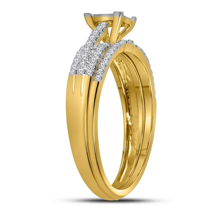 Rings gndatlanta 14k Yellow Gold Princess Diamond Cluster Bridal Wedding Ring Set 12 Cttw