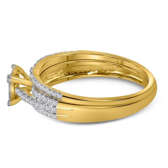 Rings gndatlanta 14k Yellow Gold Princess Diamond Cluster Bridal Wedding Ring Set 12 Cttw