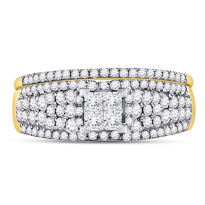 Rings gndatlanta 14k Yellow Gold Princess Diamond Cluster Bridal Wedding Ring Set 1 Cttw Rings gndatlanta 14k Yellow Gold Princess Diamond Cluster Bridal Wedding Ring Set 1 Cttw