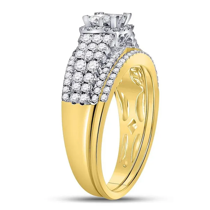 Rings gndatlanta 14k Yellow Gold Princess Diamond Cluster Bridal Wedding Ring Set 1 Cttw