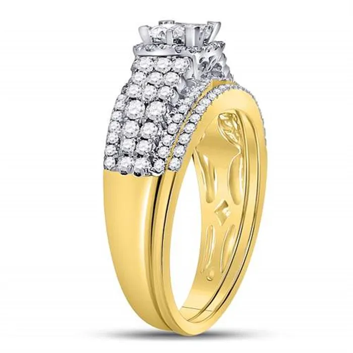 Rings gndatlanta 14k Yellow Gold Princess Diamond Cluster Bridal Wedding Ring Set 1 Cttw