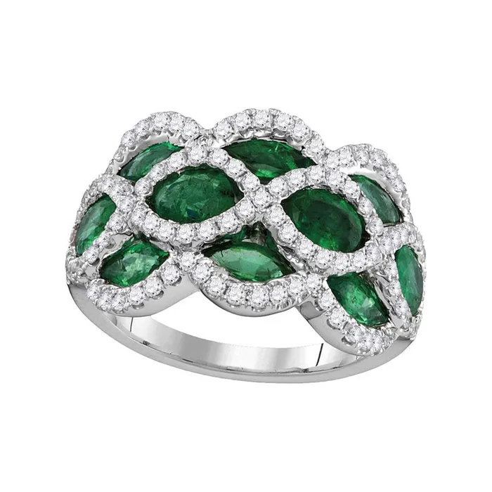 Rings gndatlanta 18k White Gold Marquise Emerald Diamond Fashion Ring 3 Cttw Rings gndatlanta 18k White Gold Marquise Emerald Diamond Fashion Ring 3 Cttw