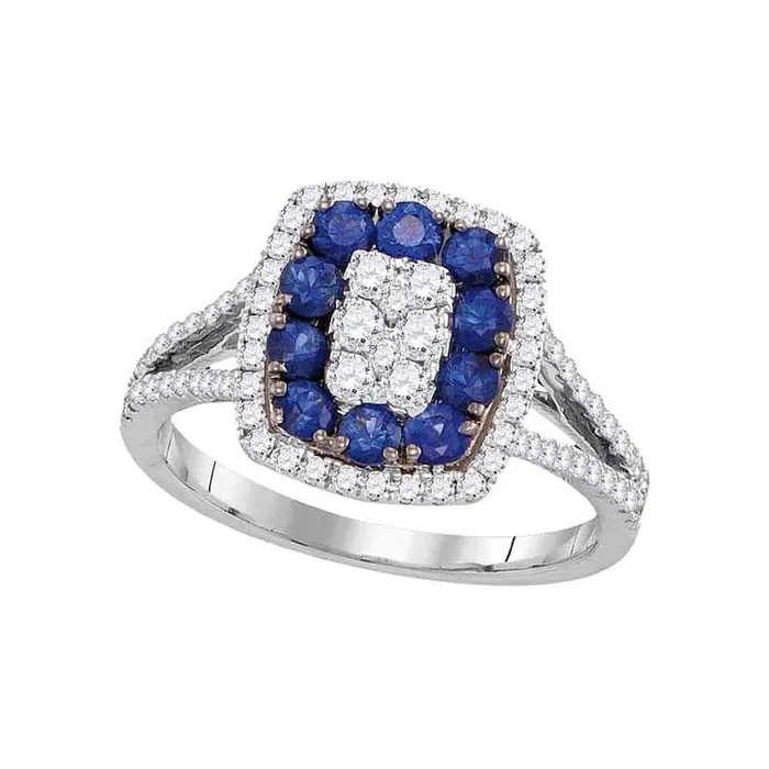 Rings gndatlanta 18k White Gold Round Blue Sapphire Diamond Cluster Ring 1 Cttw Rings gndatlanta 18k White Gold Round Blue Sapphire Diamond Cluster Ring 1 Cttw