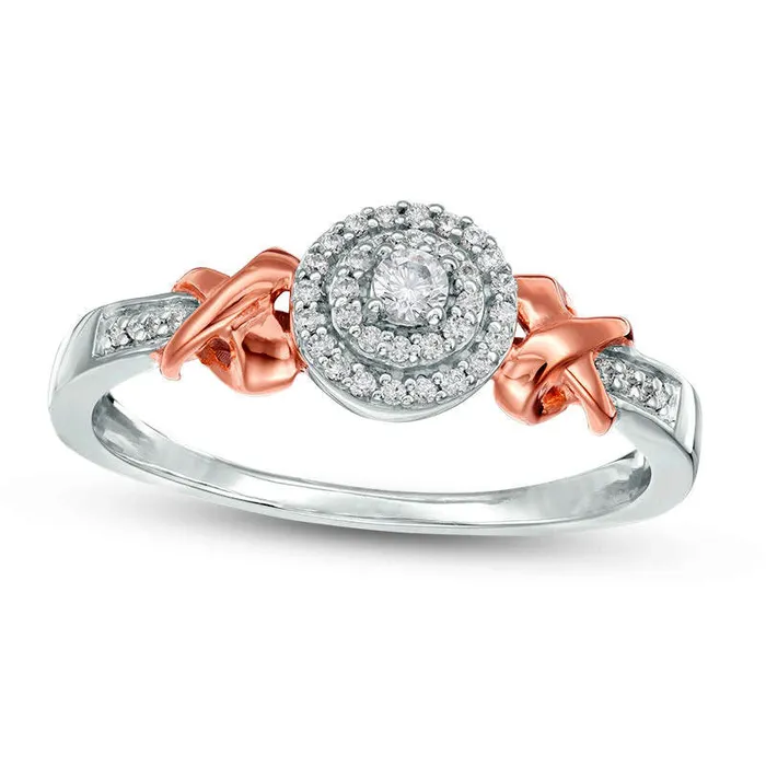 Rings Goldia 017 CT TW Natural Diamond Double Frame with X Sides Promise Ring in Sterling Silver and Solid 10K Rose Gold Rings Goldia 017 CT TW Natural Diamond Double Frame with X Sides Promise Ring in Sterling Silver and Solid 10K Rose Gold