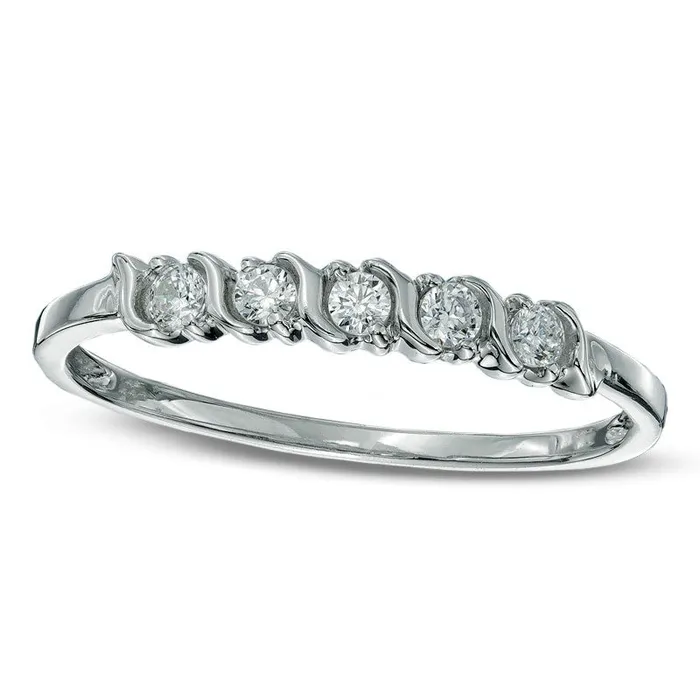 Rings Goldia 020 CT TW Natural Diamond Five Stone Wedding Band in Solid 10K White Gold Rings Goldia 020 CT TW Natural Diamond Five Stone Wedding Band in Solid 10K White Gold