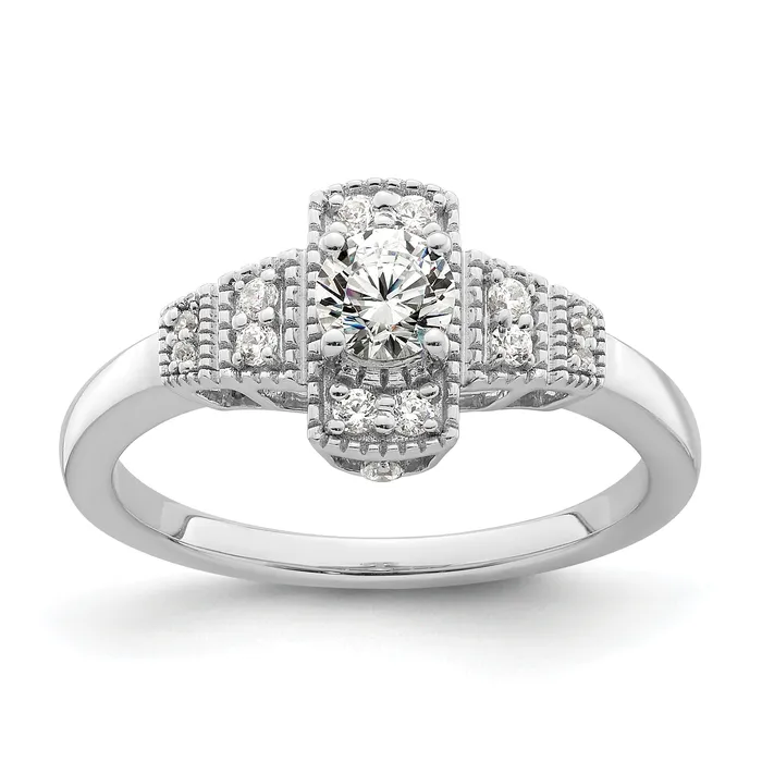 Rings Goldia 033ct CZ Solid Real 14k White Polished Art Deco 33ct Round Ctr Dia Engagement Ring Rings Goldia 033ct CZ Solid Real 14k White Polished Art Deco 33ct Round Ctr Dia Engagement Ring