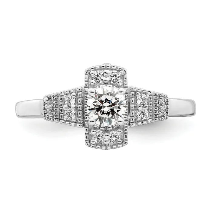Rings Goldia 033ct CZ Solid Real 14k White Polished Art Deco 33ct Round Ctr Dia Engagement Ring