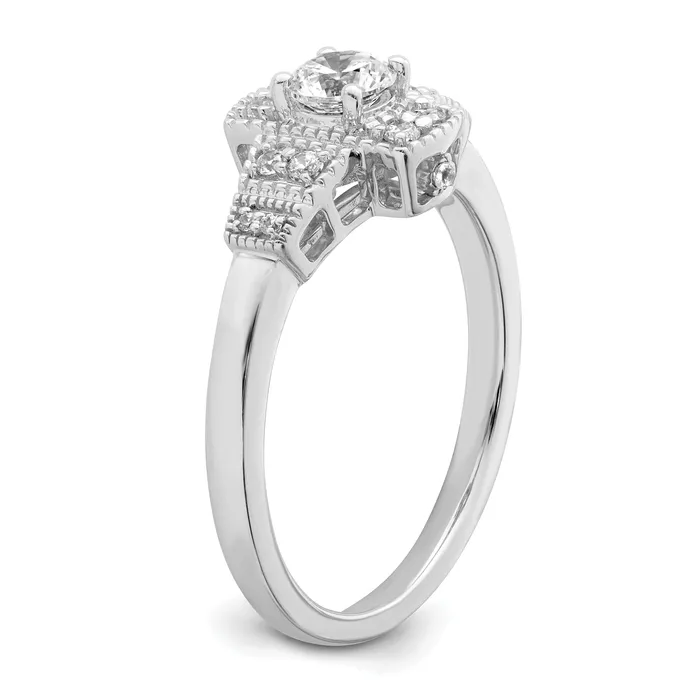 Rings Goldia 033ct CZ Solid Real 14k White Polished Art Deco 33ct Round Ctr Dia Engagement Ring