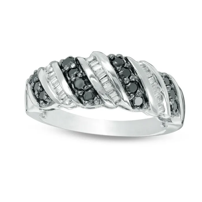 Rings Goldia 038 CT TW Enhanced Black and White Natural Diamond Twist Band in Solid 10K White Gold Rings Goldia 038 CT TW Enhanced Black and White Natural Diamond Twist Band in Solid 10K White Gold