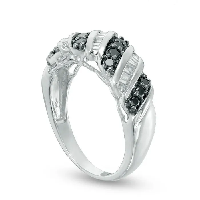 Rings Goldia 038 CT TW Enhanced Black and White Natural Diamond Twist Band in Solid 10K White Gold Rings Goldia 038 CT TW Enhanced Black and White Natural Diamond Twist Band in Solid 10K White Gold