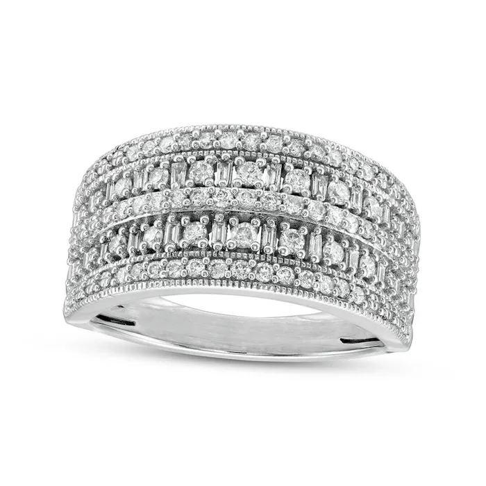 Rings Goldia 050 CT TW Baguette and Round Natural Diamond Antique VintageStyle MultiRow Anniversary Band in Solid 10K White Gold Rings Goldia 050 CT TW Baguette and Round Natural Diamond Antique VintageStyle MultiRow Anniversary Band in Solid 10K White Gold