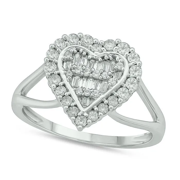 Rings Goldia 050 CT TW Baguette and Round Natural Diamond Frame VSides Ring in Solid 10K White Gold Rings Goldia 050 CT TW Baguette and Round Natural Diamond Frame VSides Ring in Solid 10K White Gold