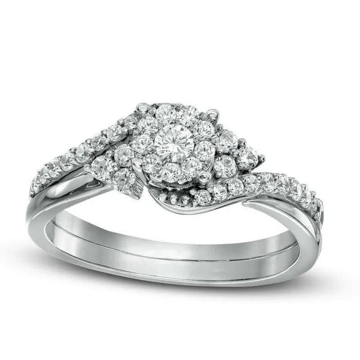 Rings Goldia 050 CT TW Composite Natural Diamond Bypass with TriSides Bridal Engagement Ring Set in Solid 10K White Gold Rings Goldia 050 CT TW Composite Natural Diamond Bypass with TriSides Bridal Engagement Ring Set in Solid 10K White Gold