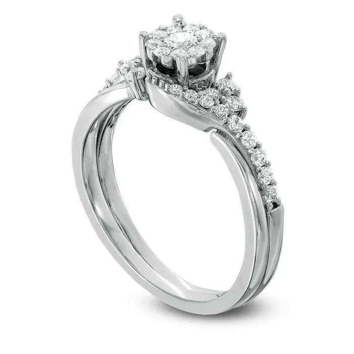 Rings Goldia 050 CT TW Composite Natural Diamond Bypass with TriSides Bridal Engagement Ring Set in Solid 10K White Gold Rings Goldia 050 CT TW Composite Natural Diamond Bypass with TriSides Bridal Engagement Ring Set in Solid 10K White Gold