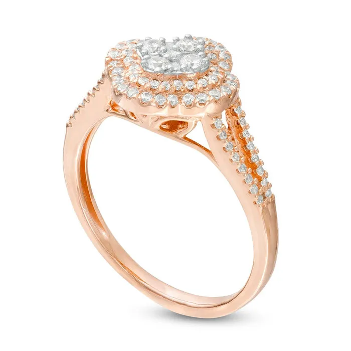 Rings Goldia 050 CT TW Natural Diamond Composite Double Clover Frame Split Shank Ring in Solid 10K Rose Gold Rings Goldia 050 CT TW Natural Diamond Composite Double Clover Frame Split Shank Ring in Solid 10K Rose Gold