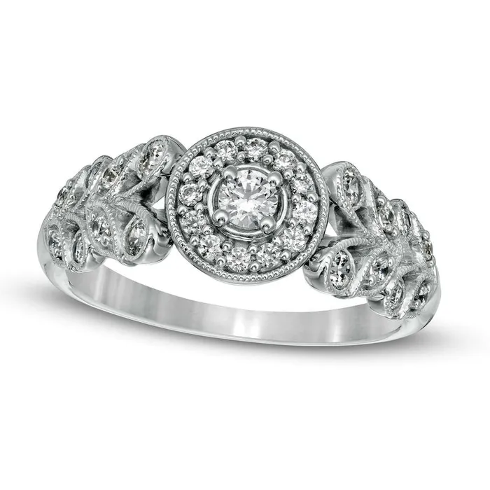 Rings Goldia 050 CT TW Natural Diamond Frame Ornate Antique VintageStyle Engagement Ring in Solid 10K White Gold Rings Goldia 050 CT TW Natural Diamond Frame Ornate Antique VintageStyle Engagement Ring in Solid 10K White Gold