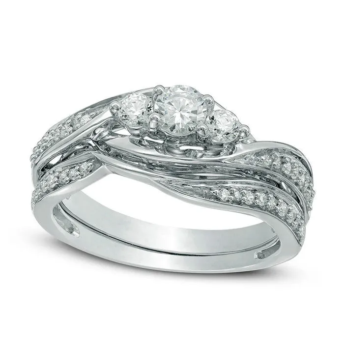 Rings Goldia 050 CT TW Natural Diamond Three Stone Bypass Bridal Engagement Ring Set in Solid 10K White Gold Rings Goldia 050 CT TW Natural Diamond Three Stone Bypass Bridal Engagement Ring Set in Solid 10K White Gold