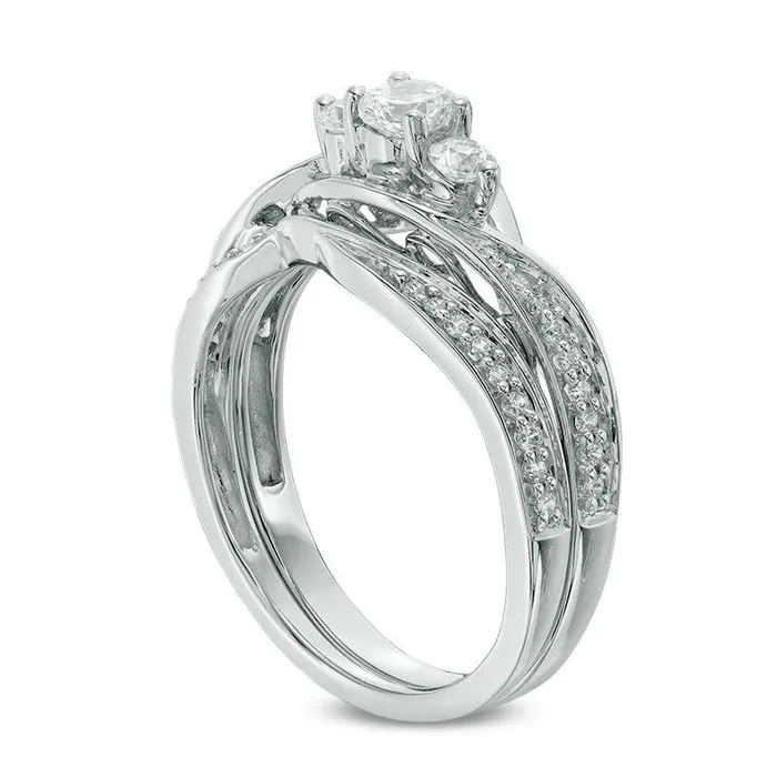 Rings Goldia 050 CT TW Natural Diamond Three Stone Bypass Bridal Engagement Ring Set in Solid 10K White Gold Rings Goldia 050 CT TW Natural Diamond Three Stone Bypass Bridal Engagement Ring Set in Solid 10K White Gold