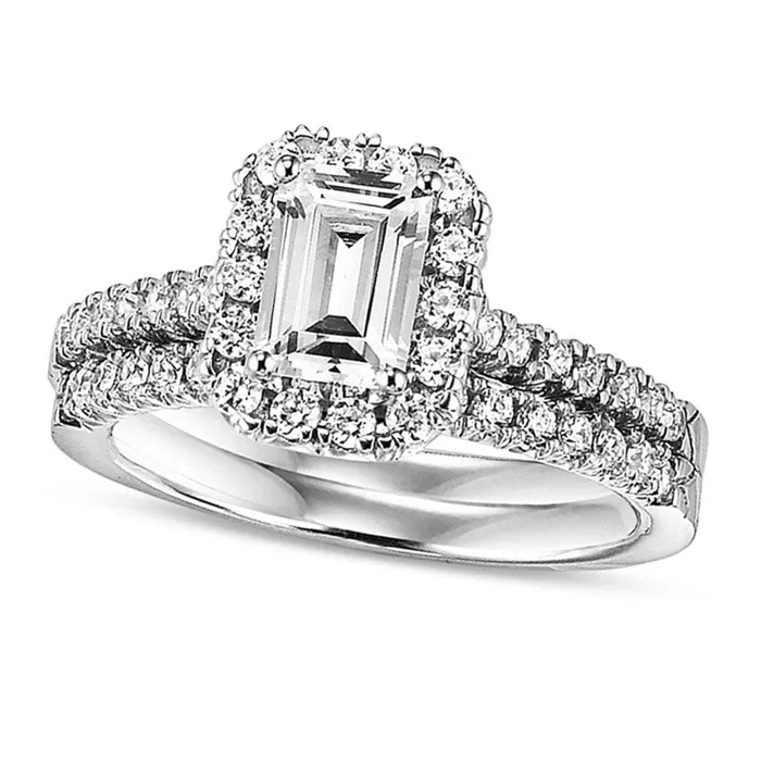 Rings Goldia 075 CT TW EmeraldCut Natural Diamond Frame Bridal Engagement Ring Set in Solid 14K White Gold Rings Goldia 075 CT TW EmeraldCut Natural Diamond Frame Bridal Engagement Ring Set in Solid 14K White Gold