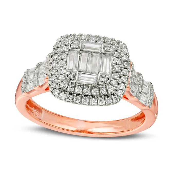 Rings Goldia 10 CT TW Composite Natural Diamond Double Cushion Frame Engagement Ring in Solid 10K Rose Gold Rings Goldia 10 CT TW Composite Natural Diamond Double Cushion Frame Engagement Ring in Solid 10K Rose Gold